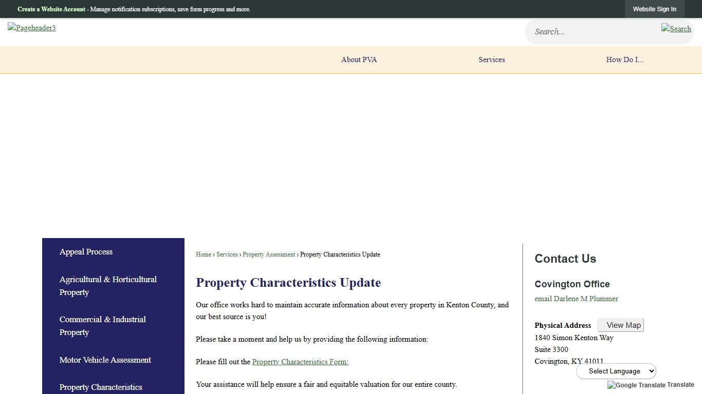 Property Characteristics Update Kenton County PVA, KY